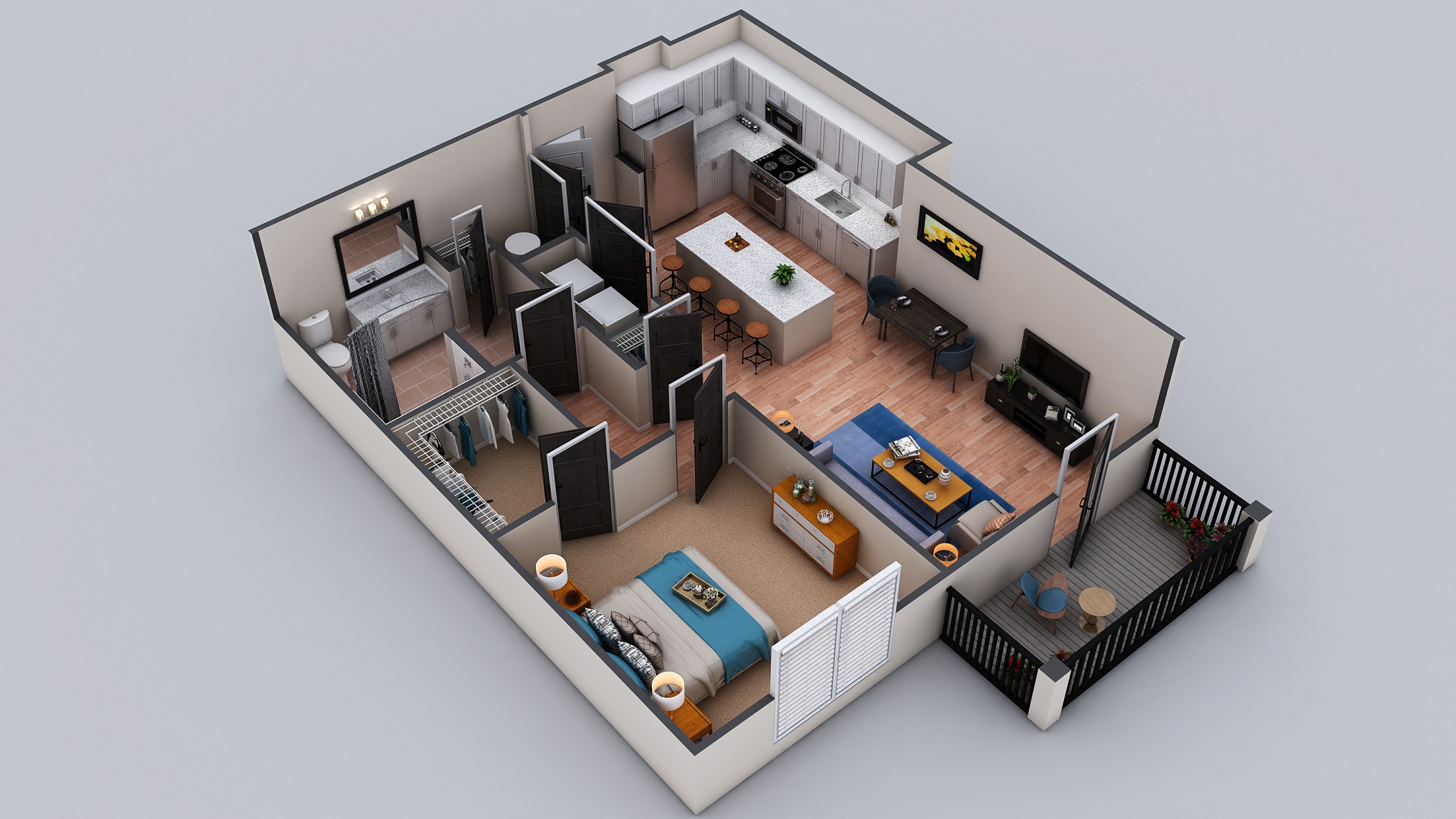 Floor plan for 1 bed, 1 bath, 863 sqft